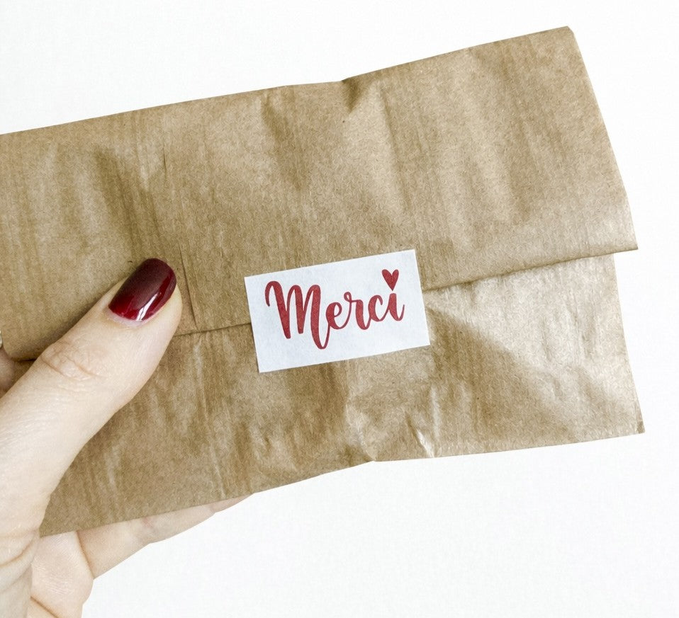 Autocollants bordeaux "Merci"