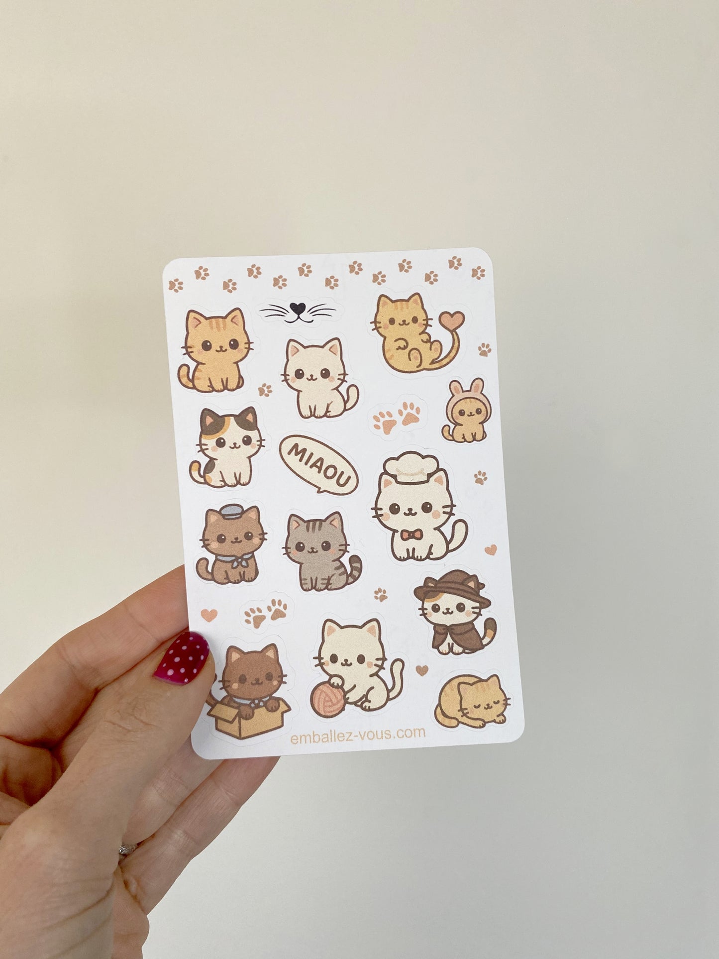 Feuille d’autocollants chats kawaii