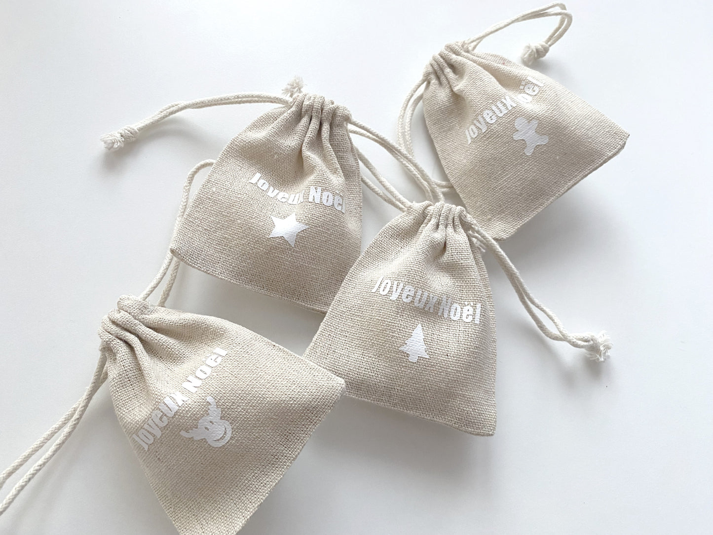 12 pochons "Joyeux Noël" en lin