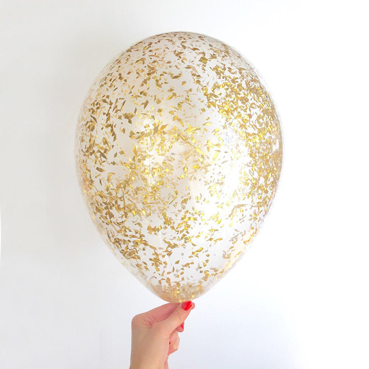 5 ballons à confettis doré