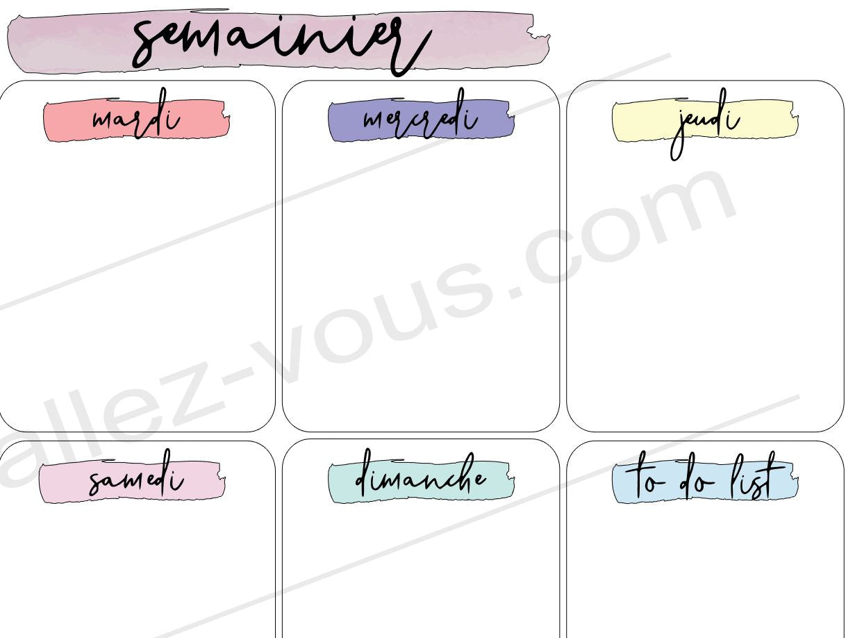 Semainier numérique format PDF à imprimer de chez vous