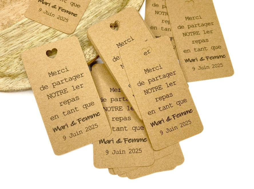 Etiquettes pour 1er repas de mariage " Mari & Femme " + date