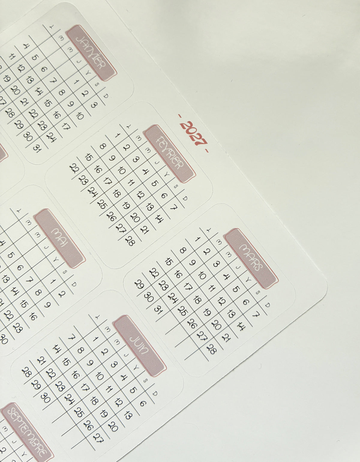 Calendrier autocollant 2027