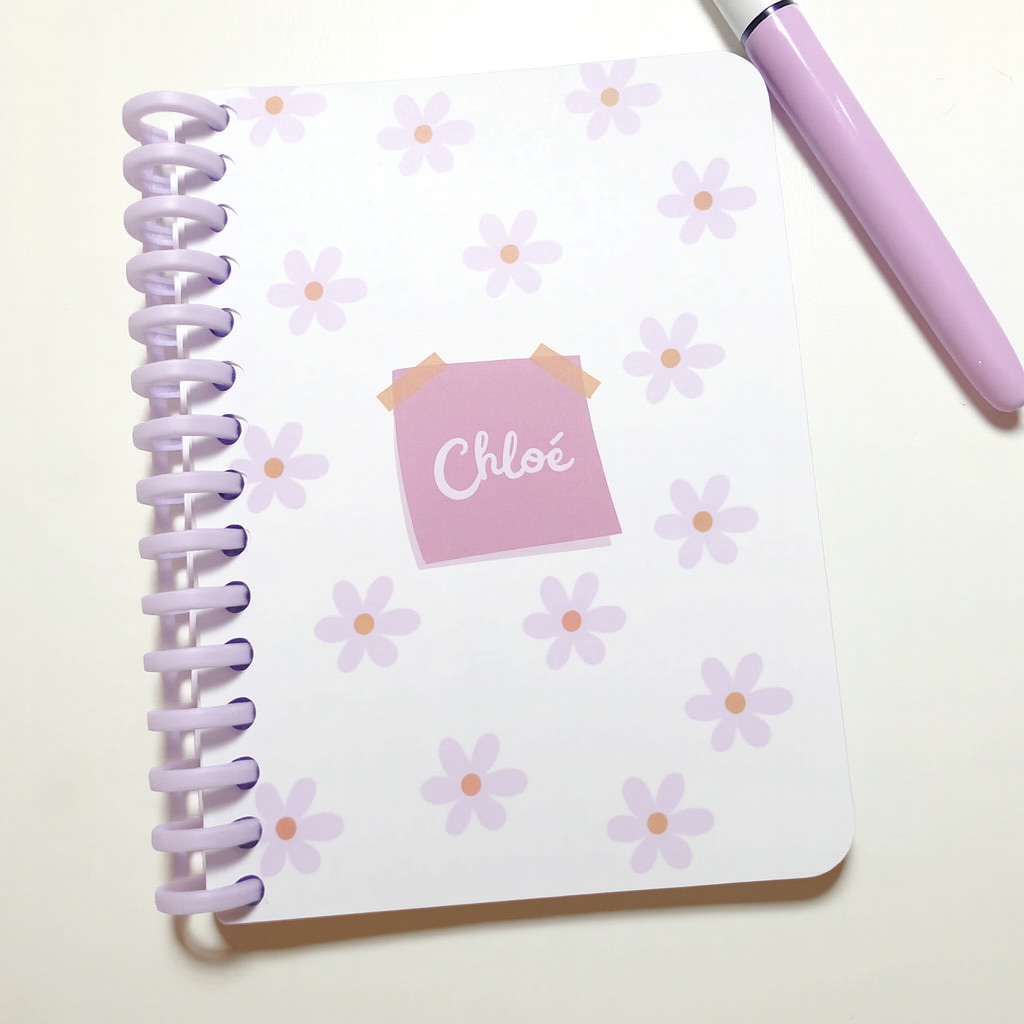Carnet fleurs violettes personnalisable avec prénom
