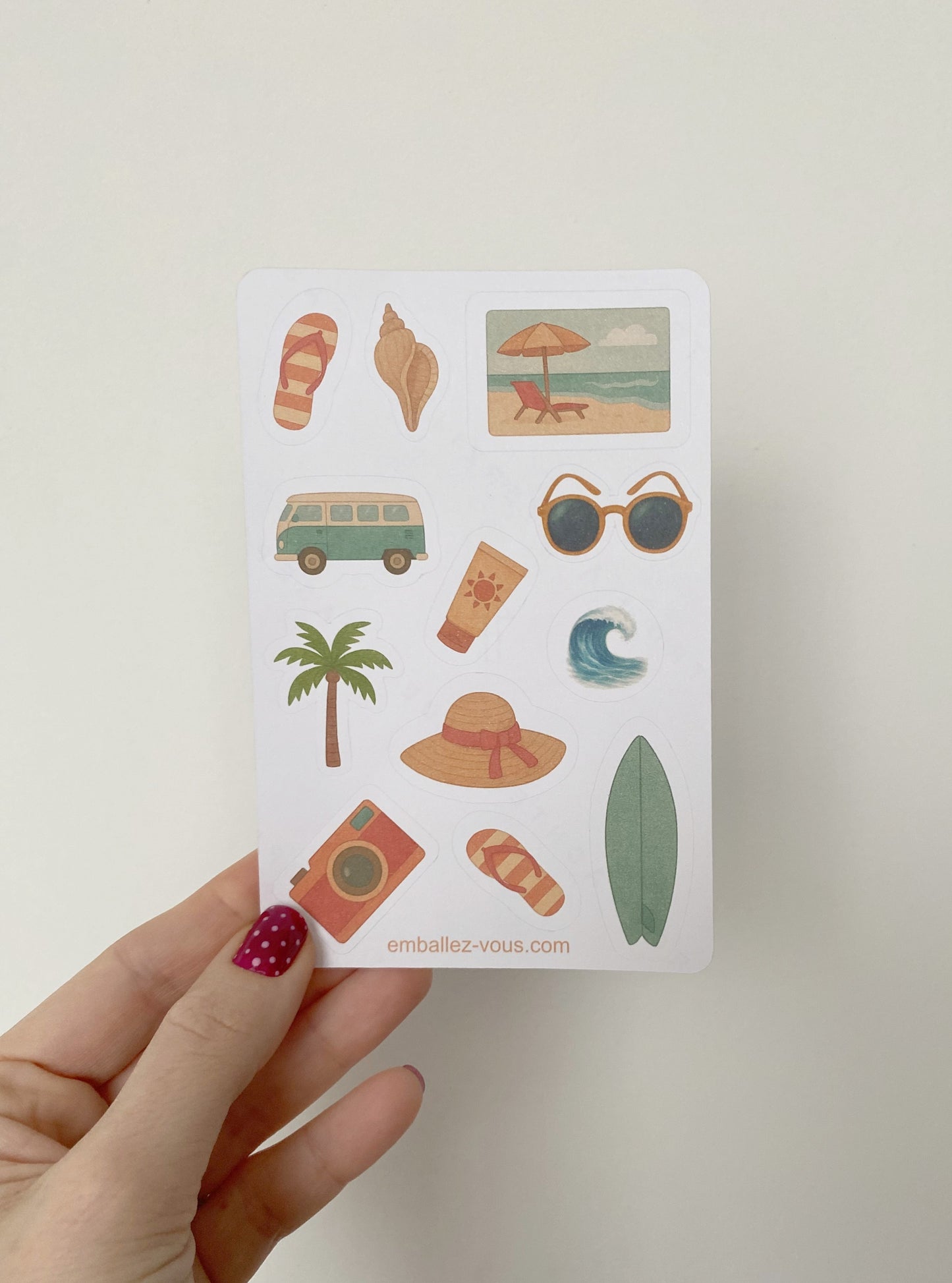 Feuille de stickers thème plage