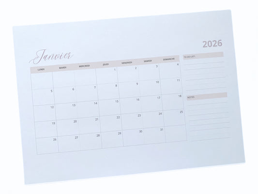 Monthly planner - Calendrier mensuel  A4 à effeuiller