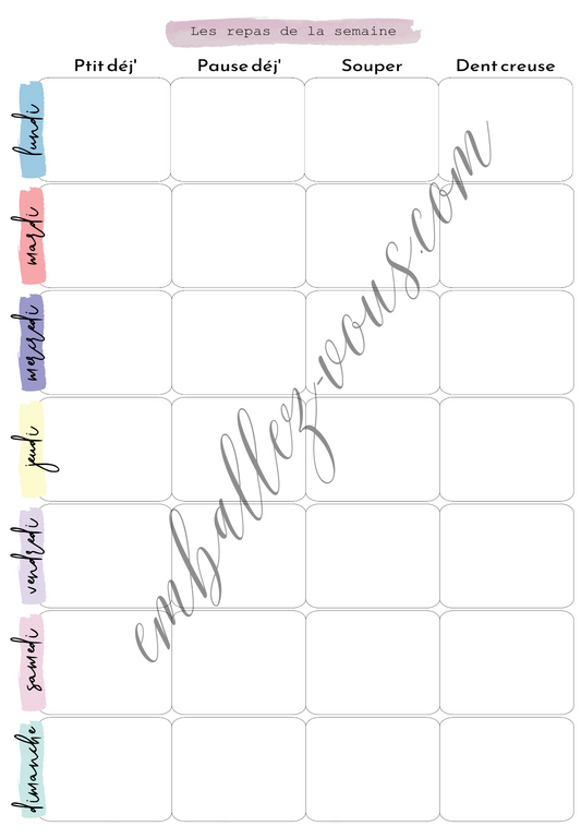 Planning de repas par semaine