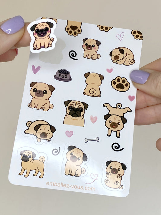 Feuille d’autocollants pug - carlin