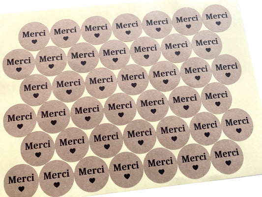 Etiquettes autocollantes rondes "Merci"