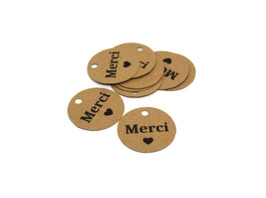 Etiquettes kraft rondes   "Merci"